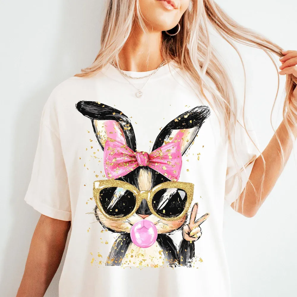 Peace Sign Bunny Print T-Shirt