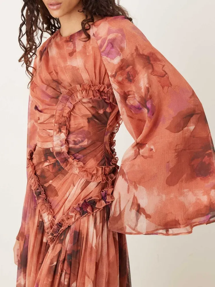 Pleated Floral Maxi Dress