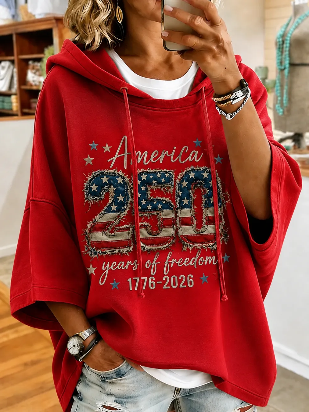 Women's America 250 Years of Freedom 1776-2026 Short Sleeve Hoodie