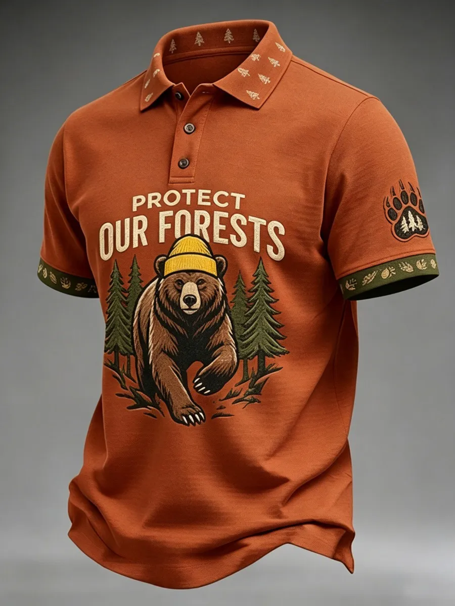 Protect Our Forests Resist Bear Pattern Men's Polo Shirt