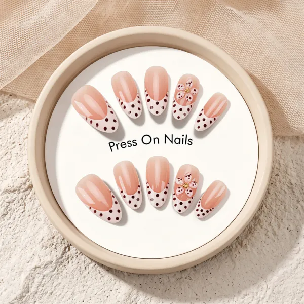 Nailhour 30Pcs Nude 3D Vintage Medium Almond Press On Nails