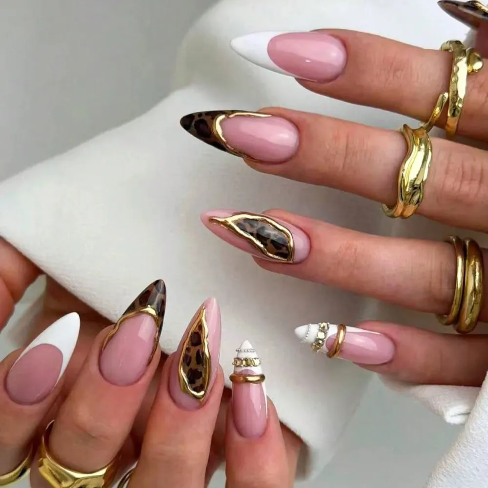 Nailhour 10Pcs Autumn Gilded Long Almond Press On Nails