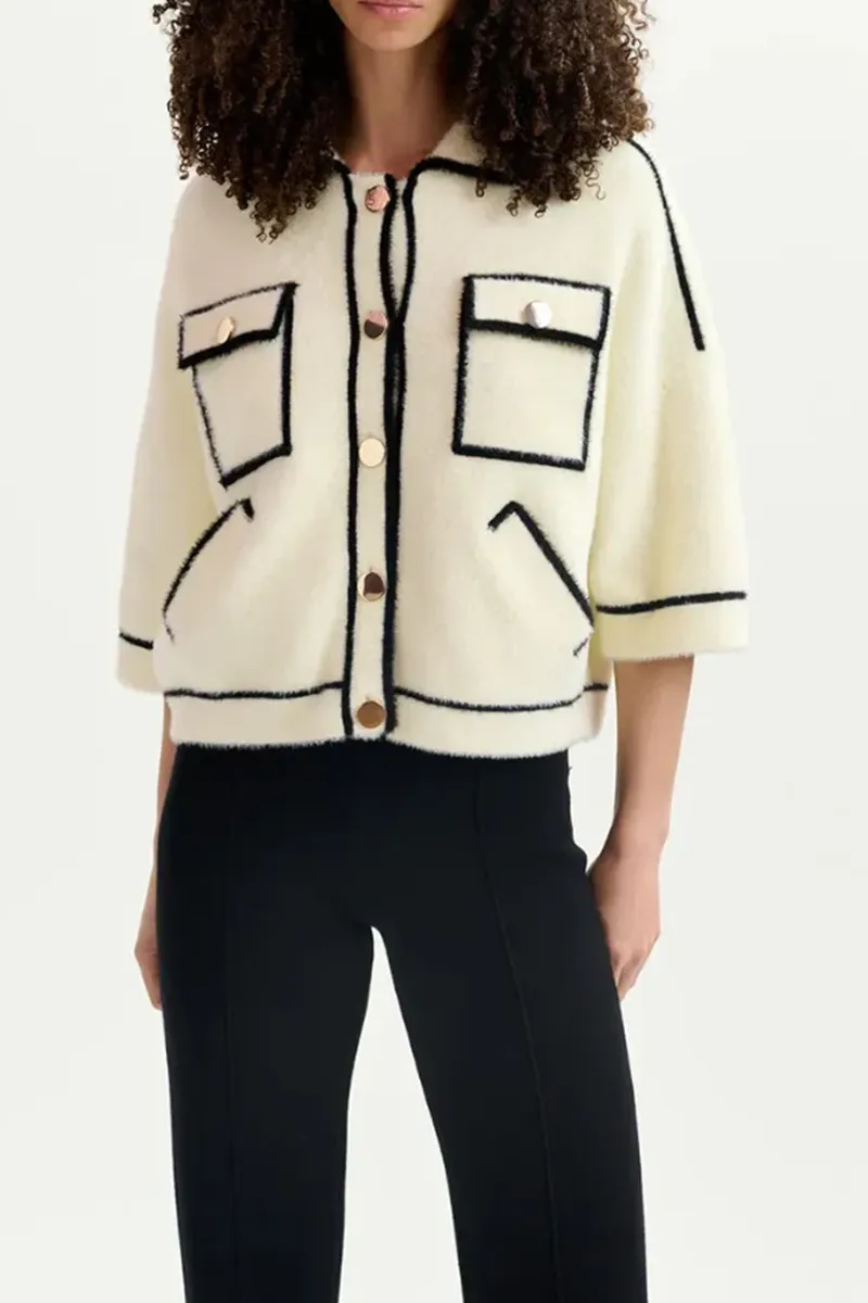 Contrast Trimmed Pocketed Knit Coats