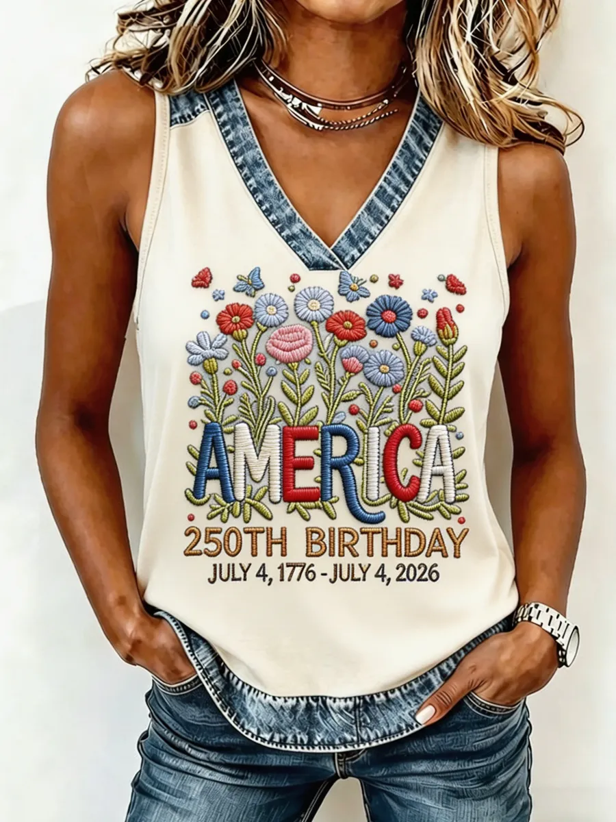 Women's American Flag Art Commemorative Pattern Printed Comfortable Tank Top