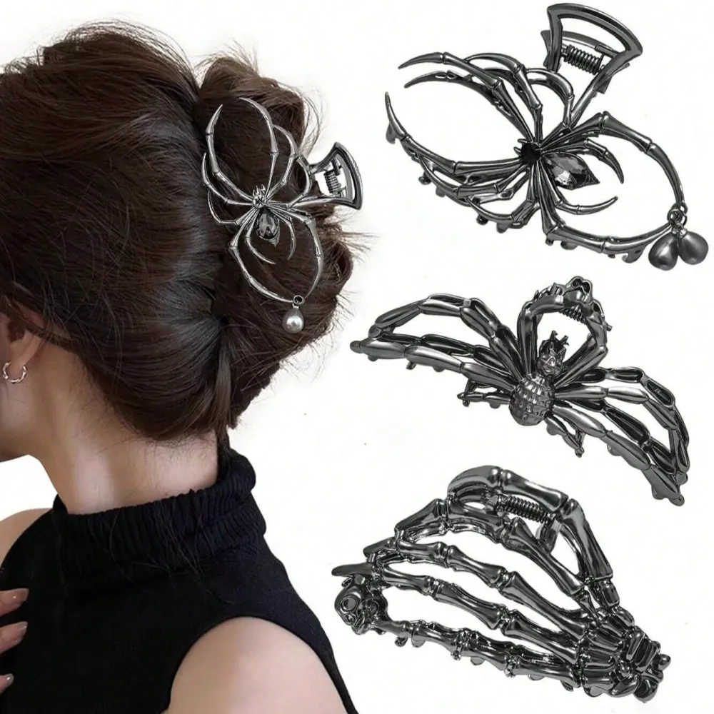 3pcs Metal Black Spider Web Hair Clips