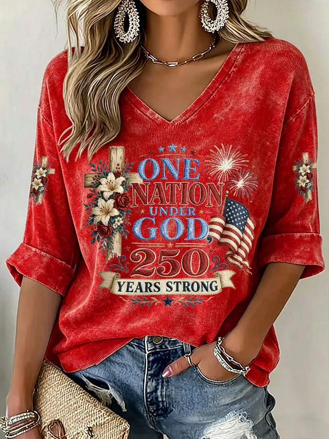 Women'S American Flag Printed Casual Top