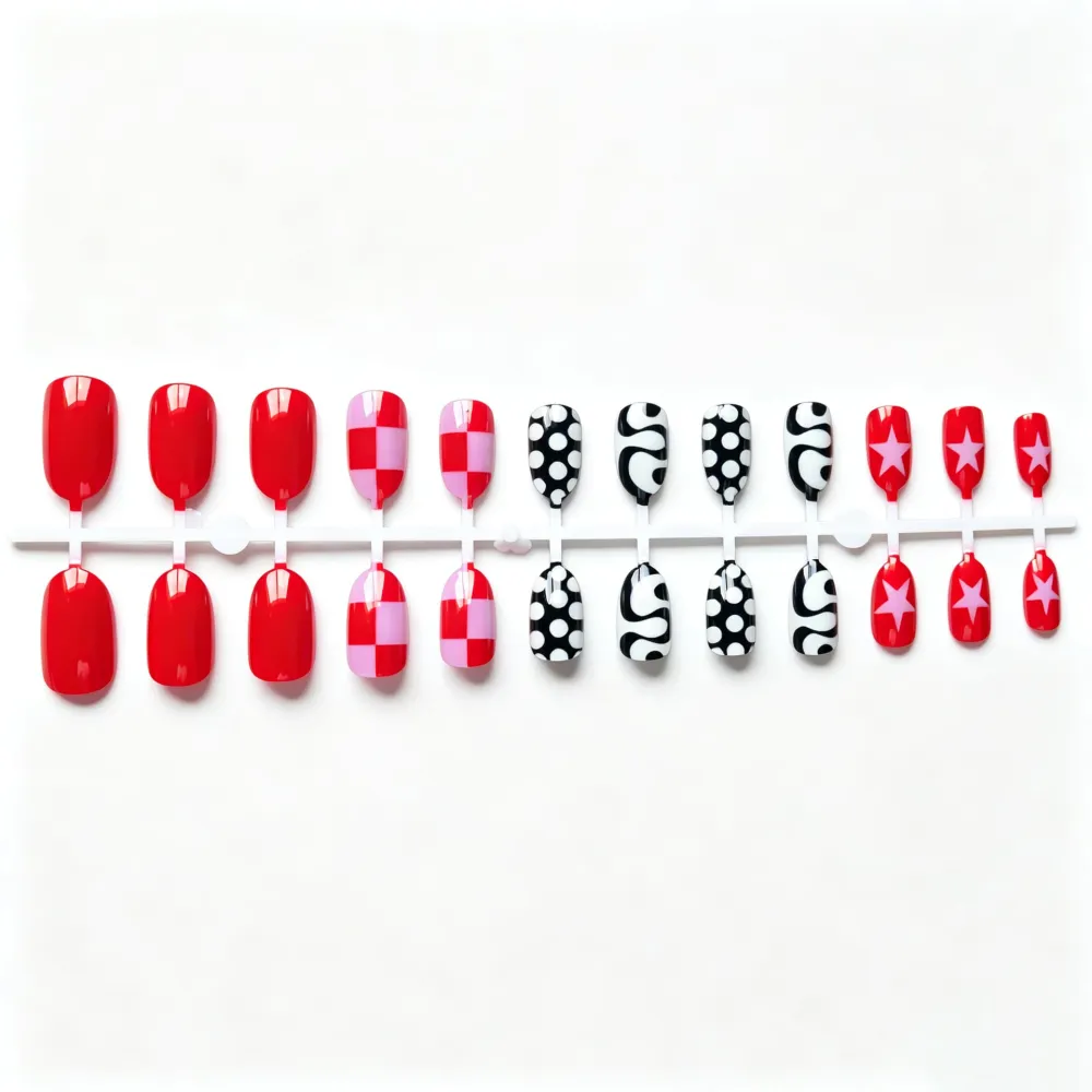 Nailhour 24Pcs French Multicolor Short Oval Press On Nails