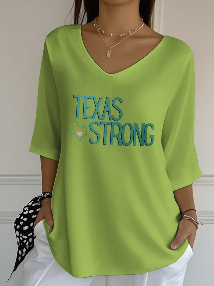 Ladies TEXAS STRONG Simple All-Match V-Neck Shirt