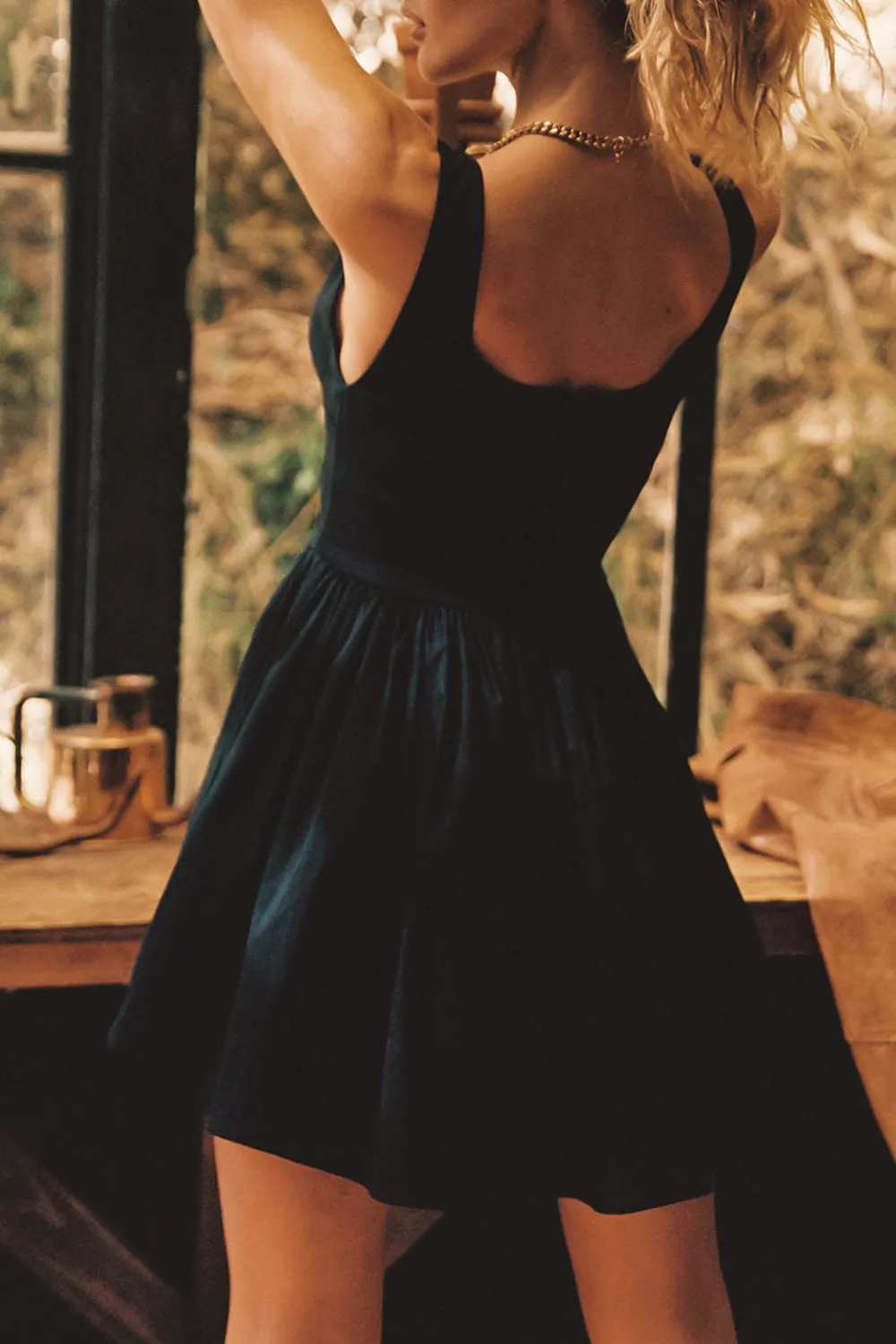 Black Drop Waist Mini Dress