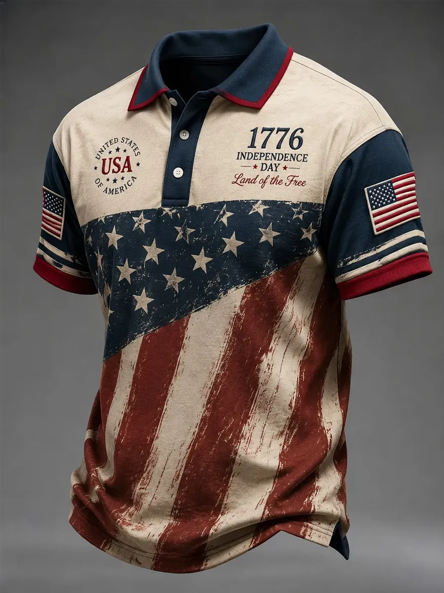 Men's Independence Day Printed V-neck Shirt