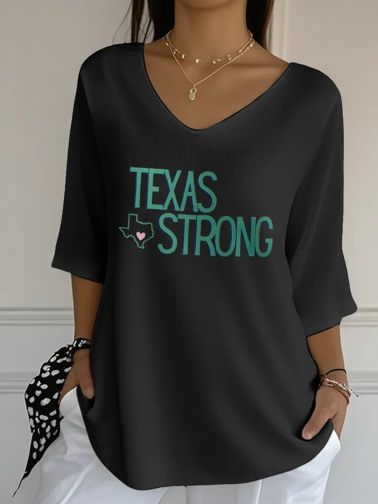 Ladies TEXAS STRONG Simple All-Match V-Neck Shirt