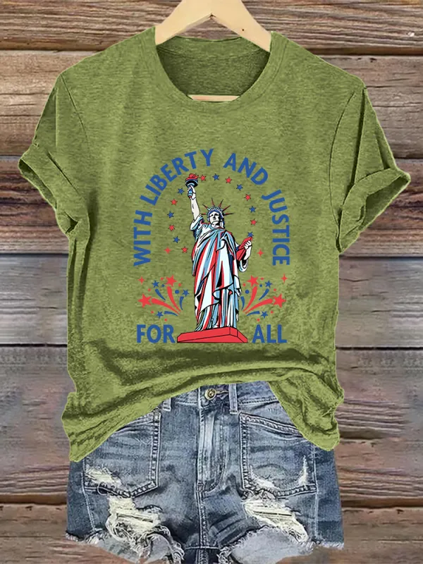 Woman'S With Liberty And Justice For All Crew Neck Short Sleeve T-Shirt