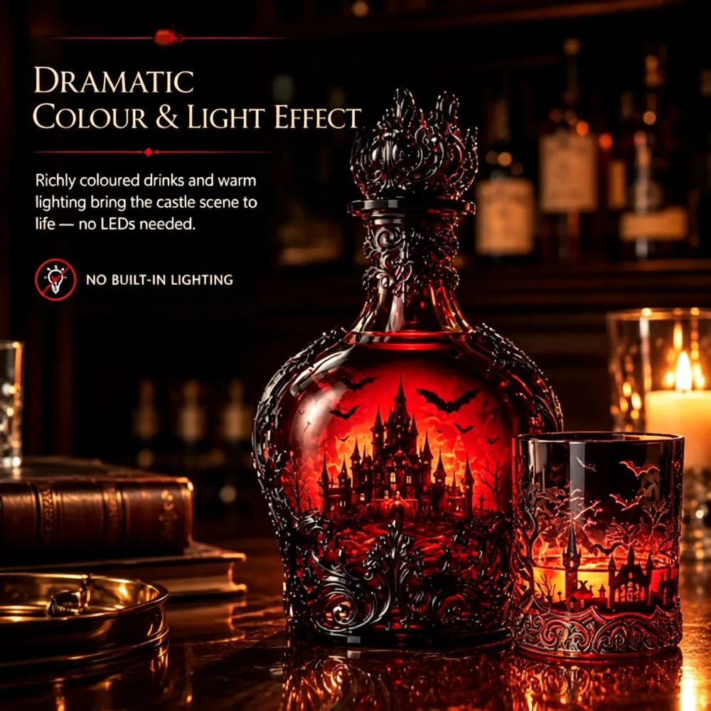 Halloween Dark Red Batwing Castle Decanter
