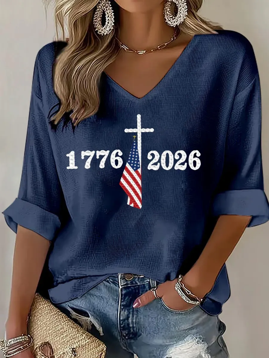 Women's USA 1776-2026 Printed Casual T-Shirt