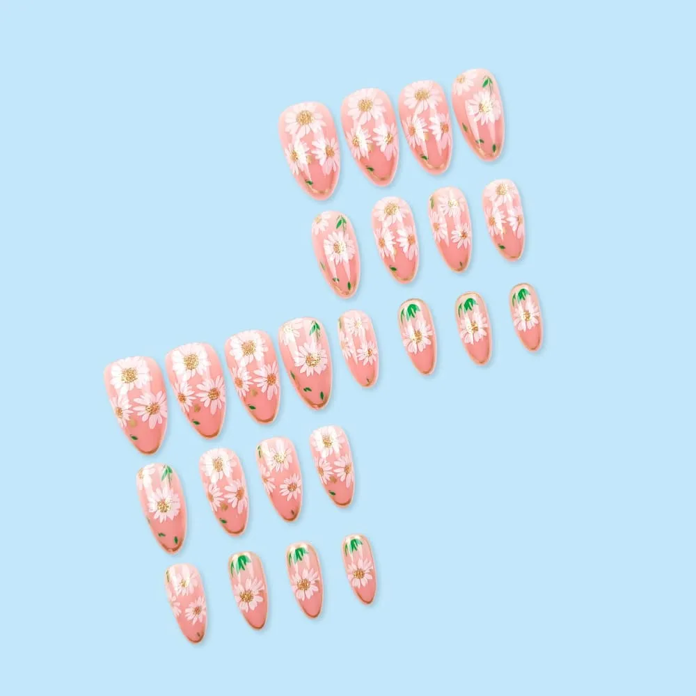 Nailhour 24Pcs Autumn Gilded Floral Short Almond Press On Nails