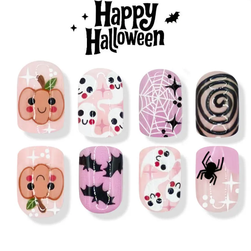 Nailhour 24Pcs Halloween Short Square Pink PumpkinPress On Nails