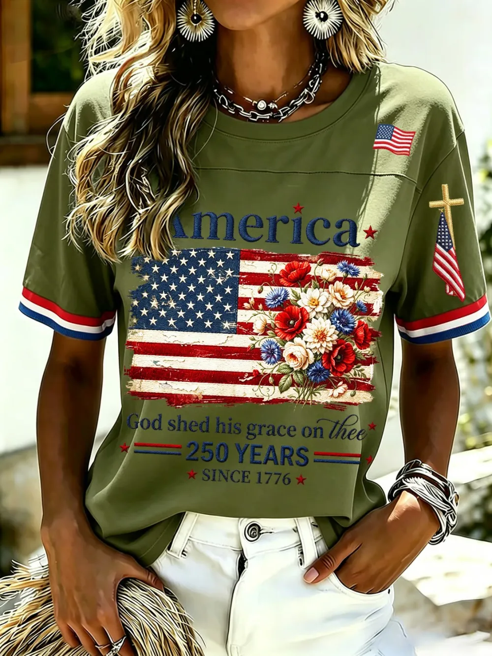 Women's 250th Anniversary Print V-Neck Top