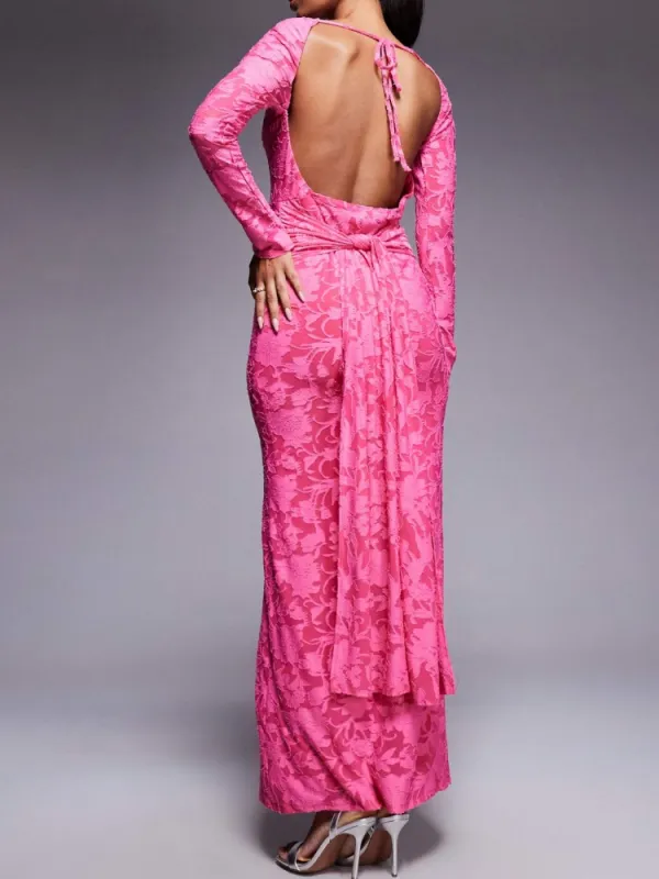 Backless Floral Long Sleeve Dress