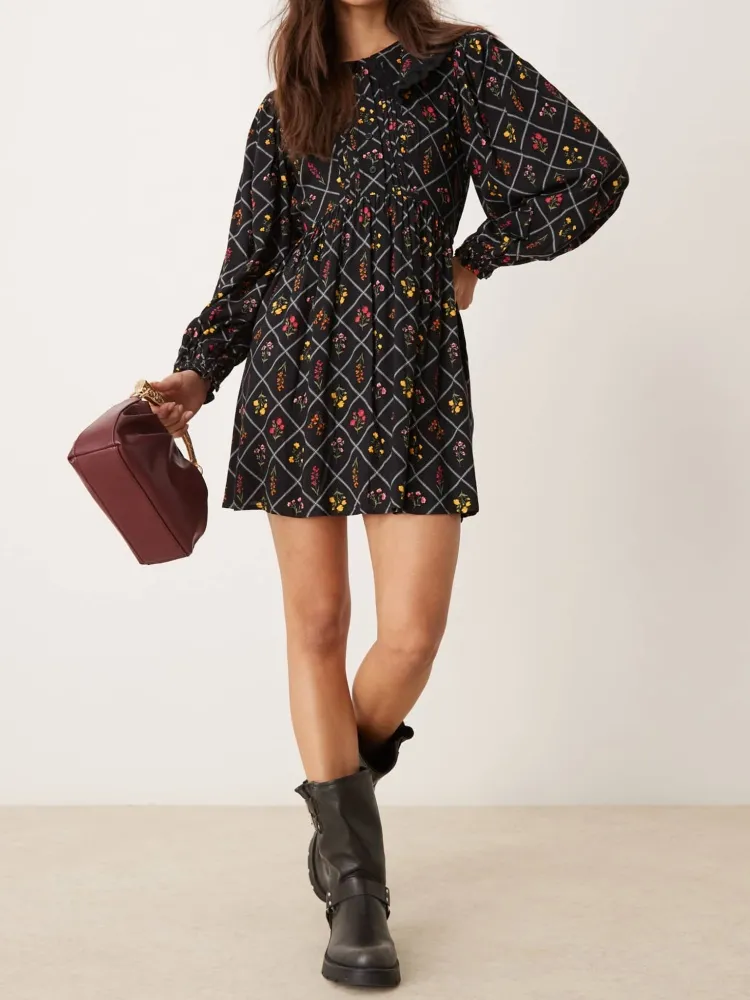 Smocked Back Floral Mini Dress