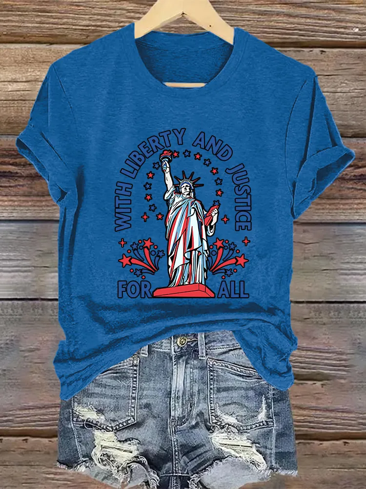 Woman'S With Liberty And Justice For All Crew Neck Short Sleeve T-Shirt