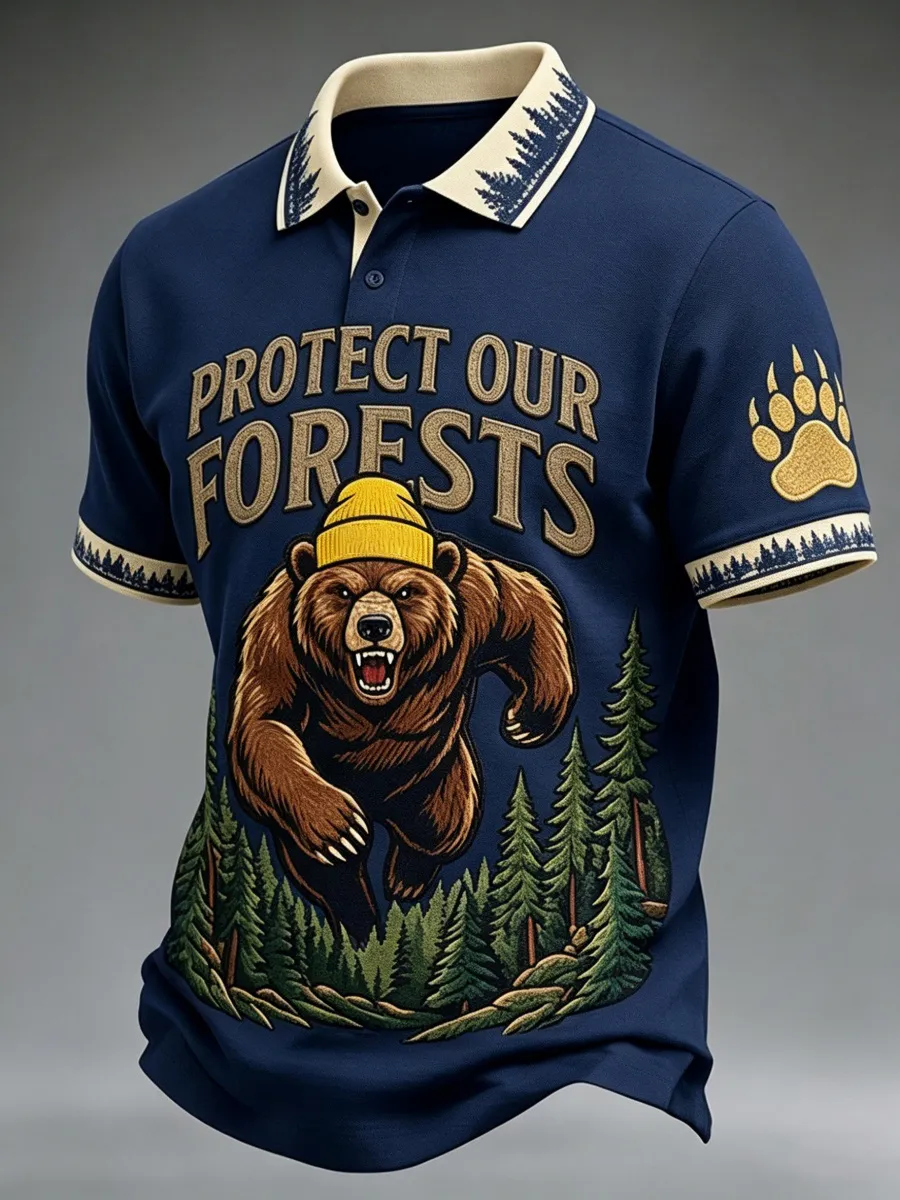 Protect Our Forests Resist Bear Pattern Men's Polo Shirt