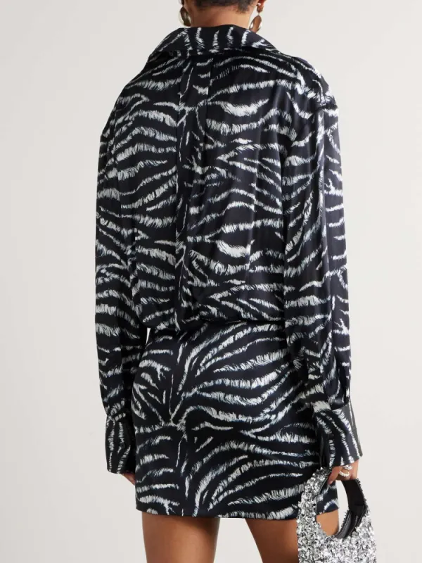 Zebra Pattern Mini Shirt Dress