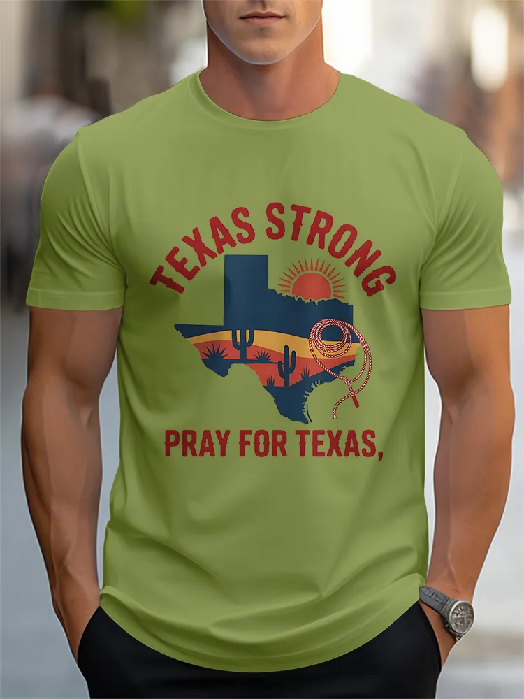 Men'S Casual Style PRAY FOR TEXAS Classic And Comfortable Round Neck Slim Fit T-Shirt
