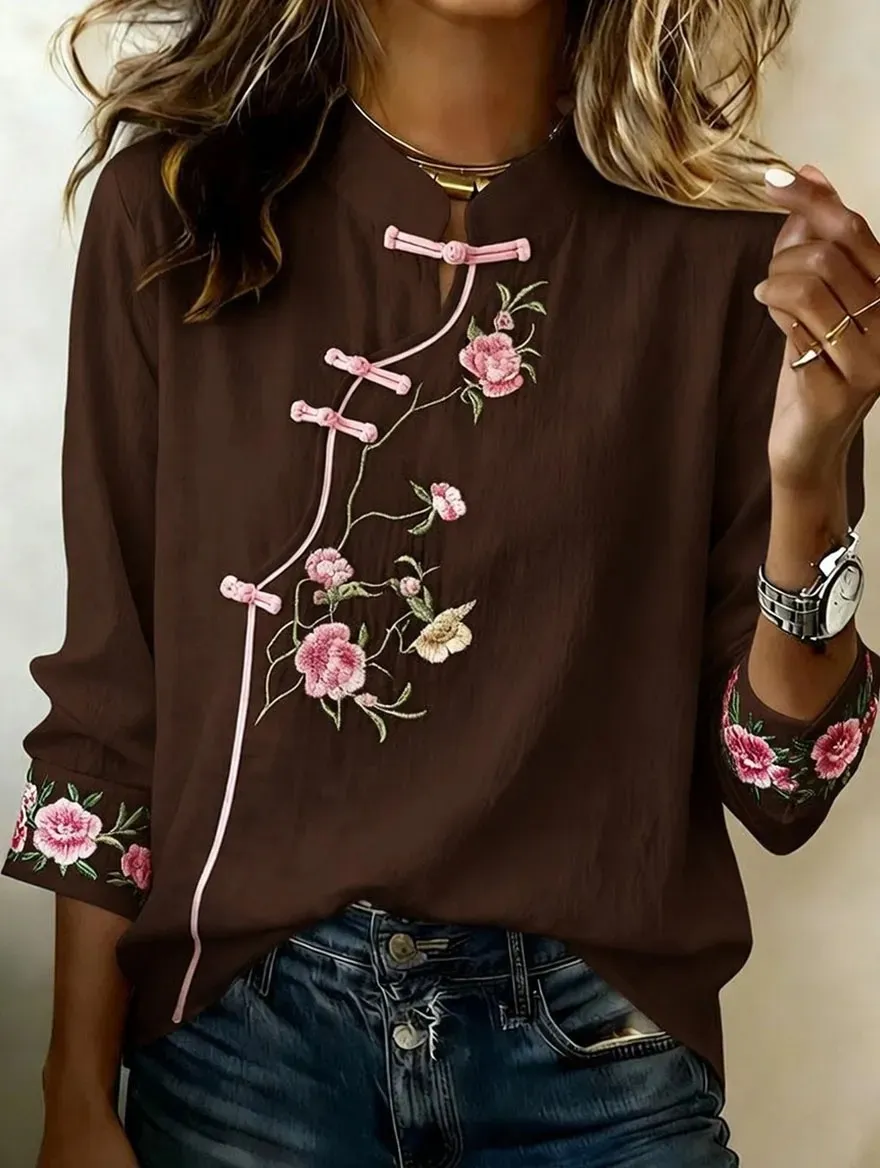 Women'S Casual Plant Flower Art Printed Top