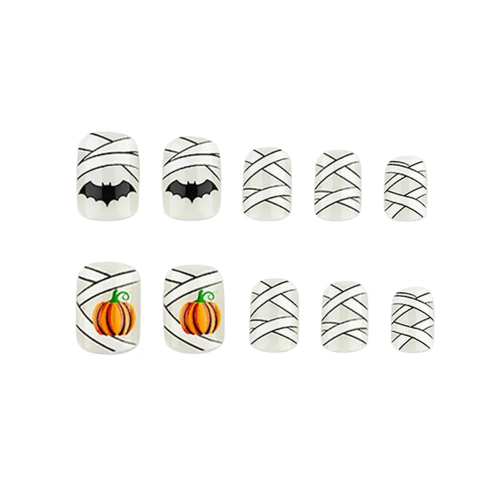 Nailhour 24Pcs Mummy Bandages Halloween White Press On Nails