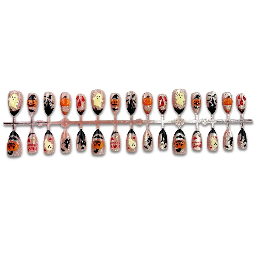 Nailhour 30Pcs Halloween 3D Medium Almond Pumpkin Press On Nails