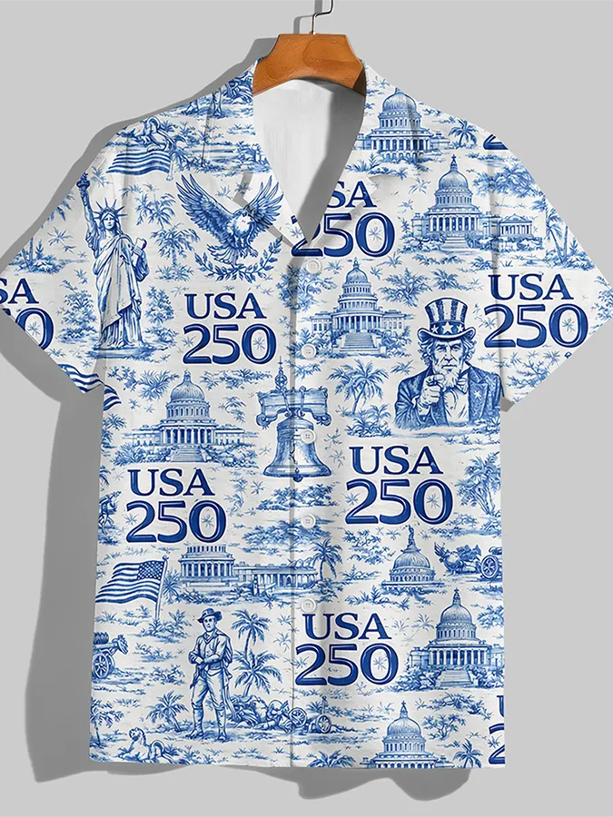 Men's  250 Years Day Printed Casual Collar Shirt