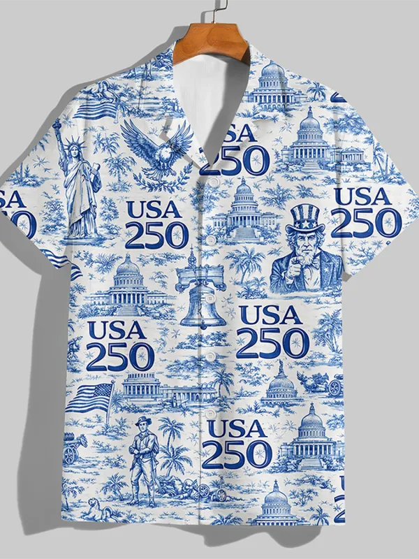 Men's  250 Years Day Printed Casual Collar Shirt