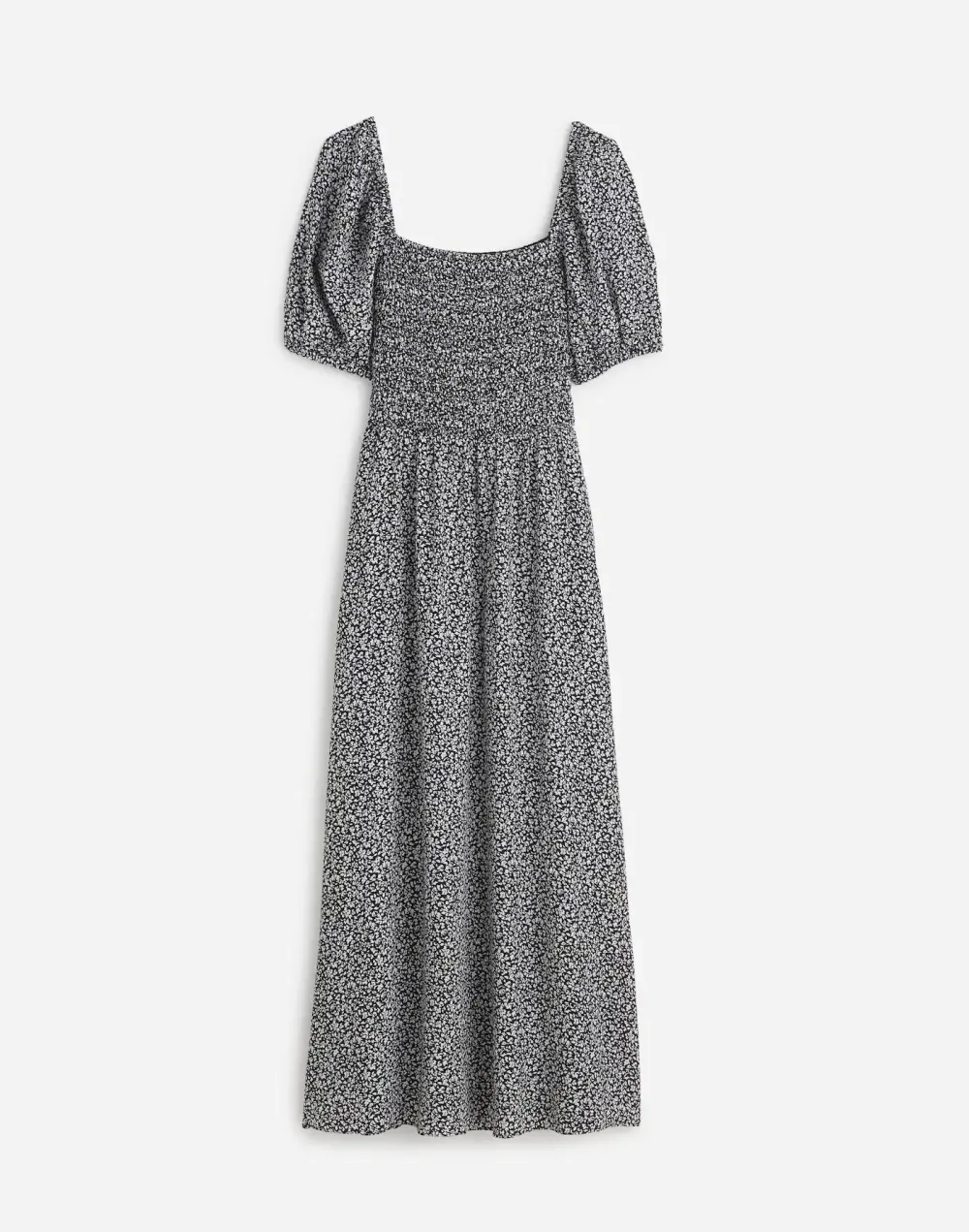 Smocked Puff-Sleeve Midi Dress In Floral
