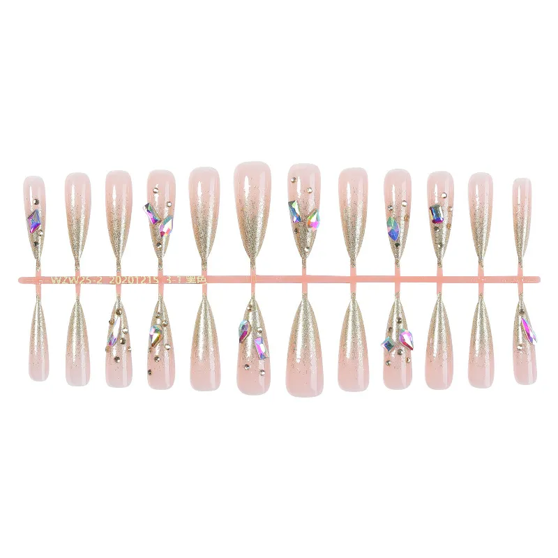 Nailhour 24Pcs Lridescent Diamond Crush Medium Almond Press On Nails