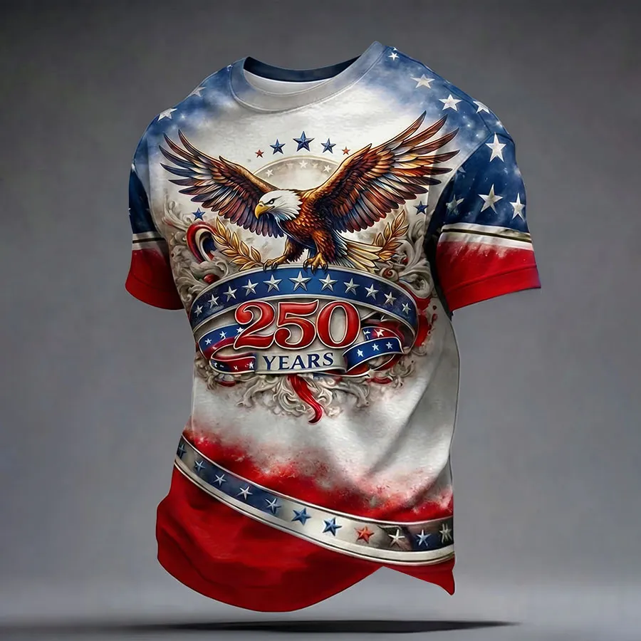 Men'S Retro American Flag Vintage 250Th Anniversary Celebration Commemorative Printed Short Sleeved T-Shirt