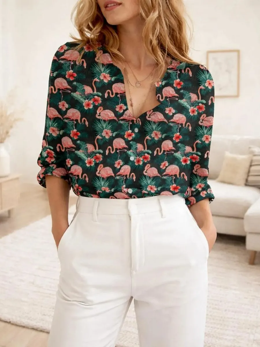 Vacation Flamingo Print Shirt