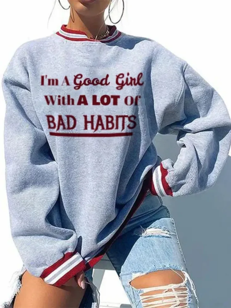 Round Neck Contrast Trim Sweatshirt