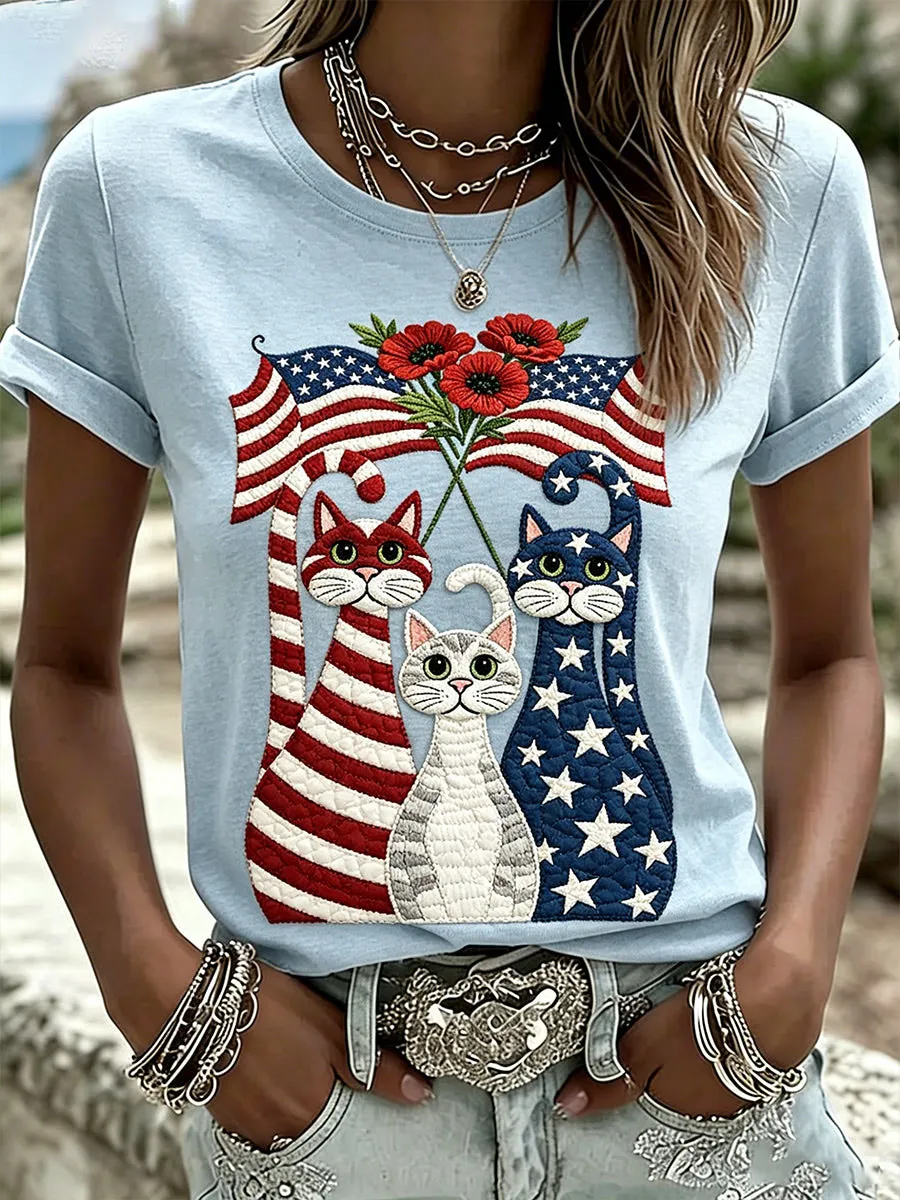Women's 250th Anniversary Animal Cat Printed Casual T-shirt