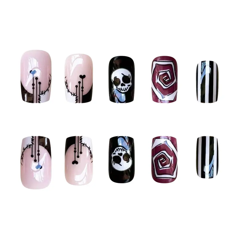 Nailhour 24Pcs French  Short Square Y2K Pop-Punk Press On Nails
