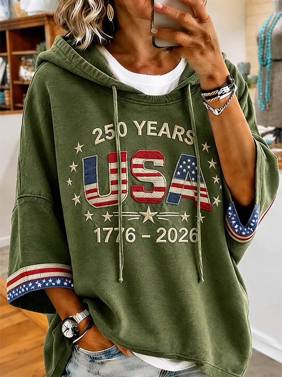 Women's USA 250th Anniversary 1776-2026 Embroidered Washed Hoodie