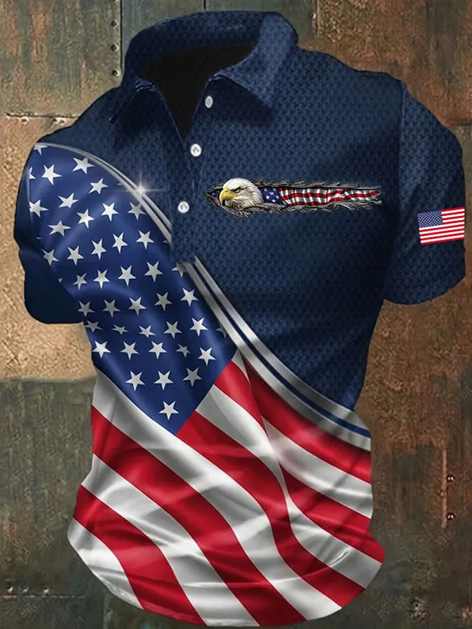 Men's American 250th Anniversary Print Casual Polo Shirt