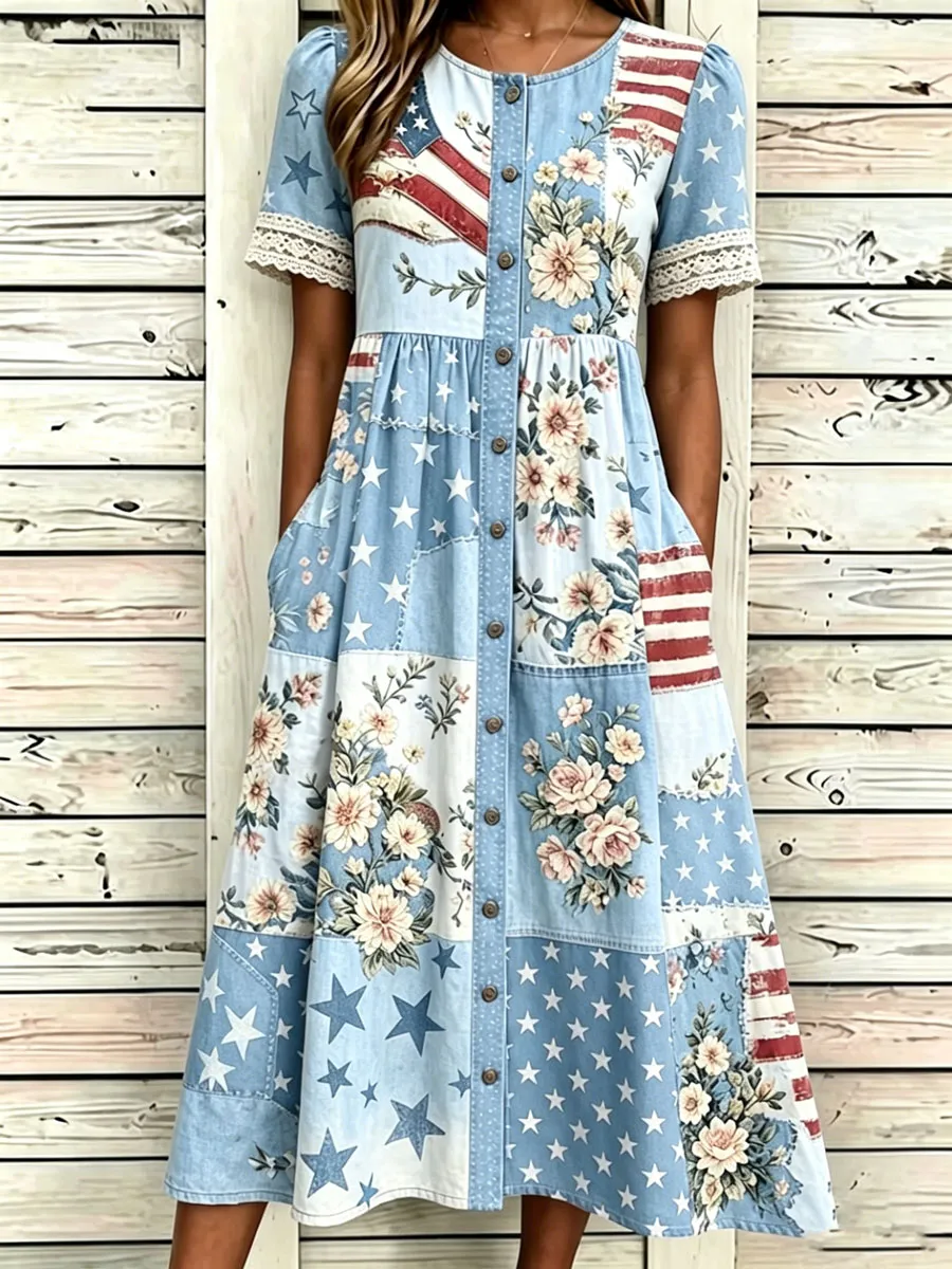 Women'S Casual American Independence Day Print Art Casual Dress