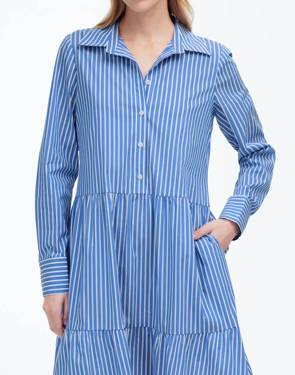 Blue And White Striped Midi Dresses