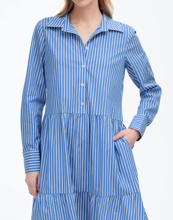 Blue And White Striped Midi Dresses