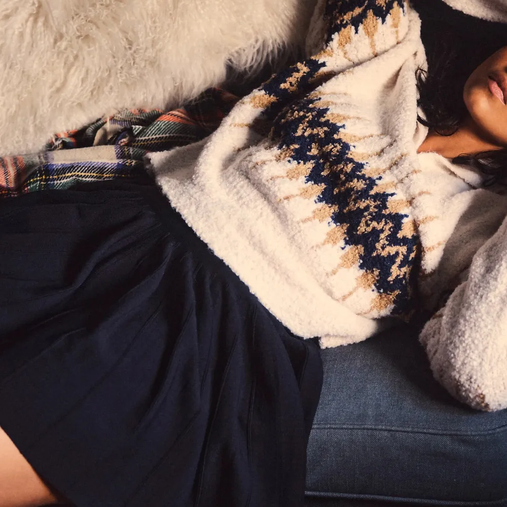 Argyle Pattern V-Neck Long Sleeve Sweaters