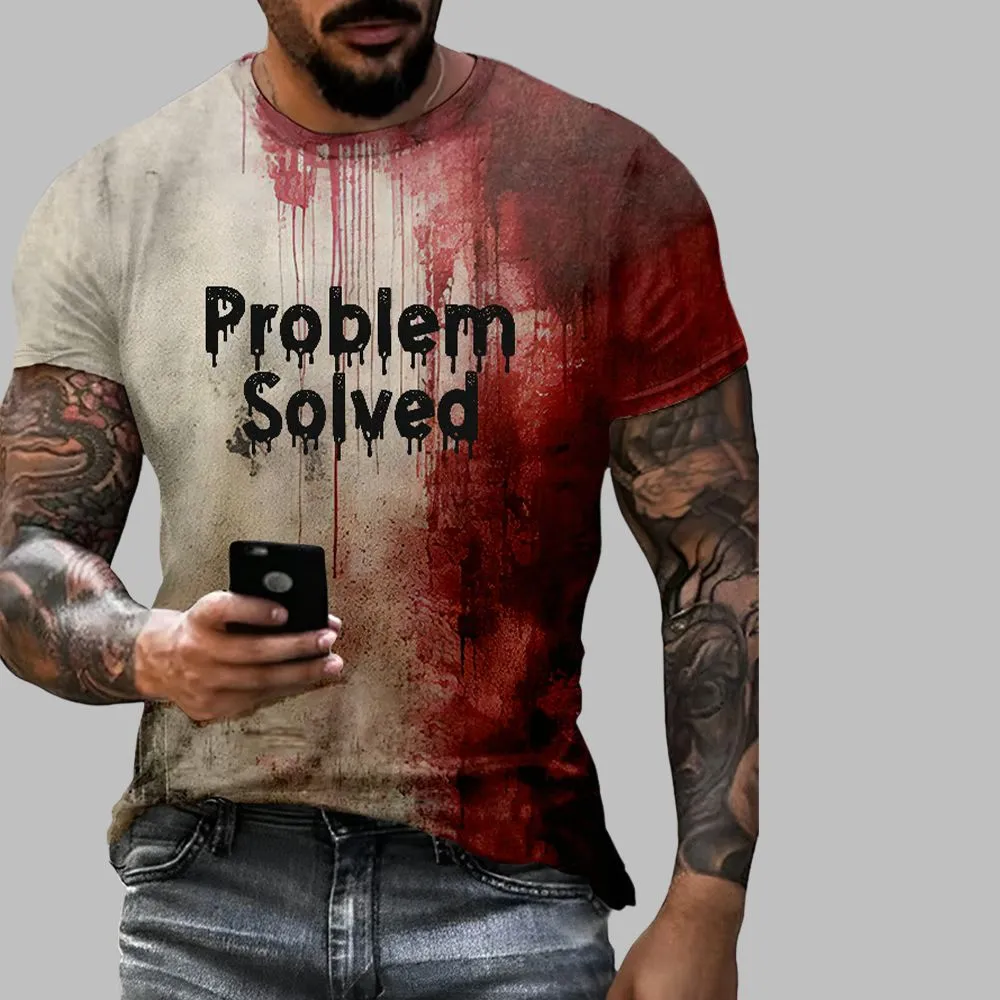 Halloween 2025 Men’s Bloody Problem Solved Halloween Print T-Shirt