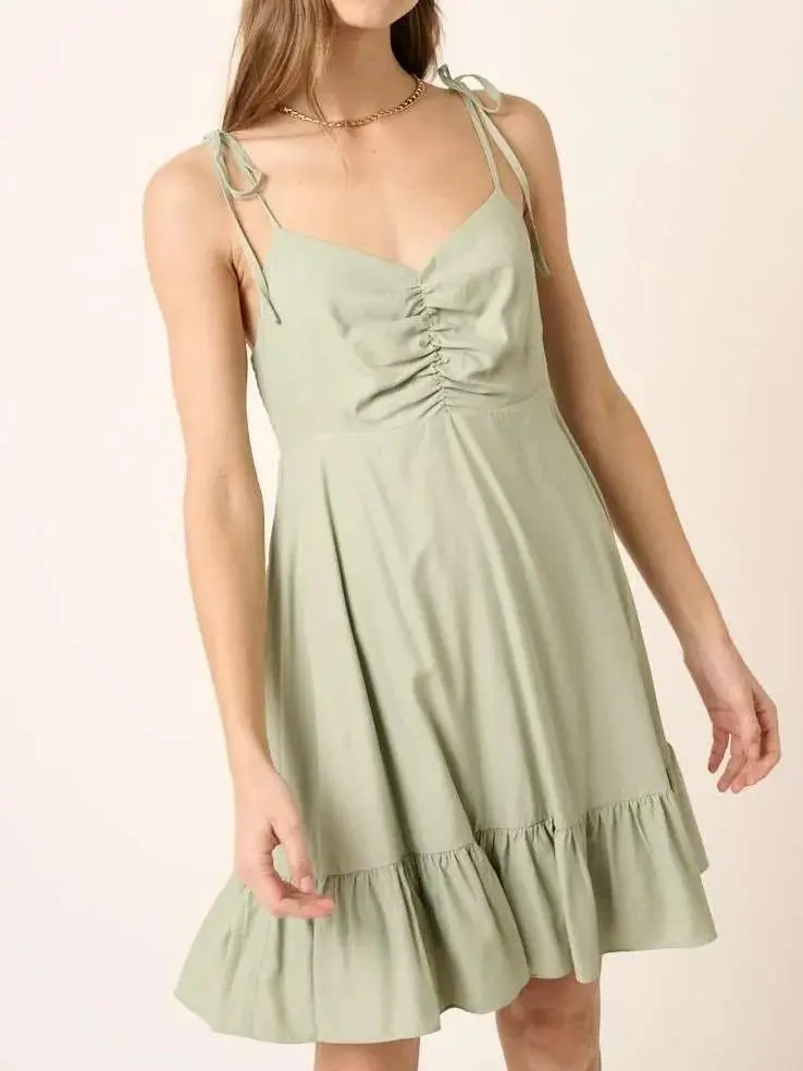 Lace Up Sexy Minimalist Temperament Sage Dress