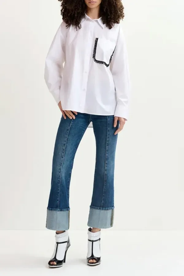 Contrast Trimmed Pocketed White Shirts