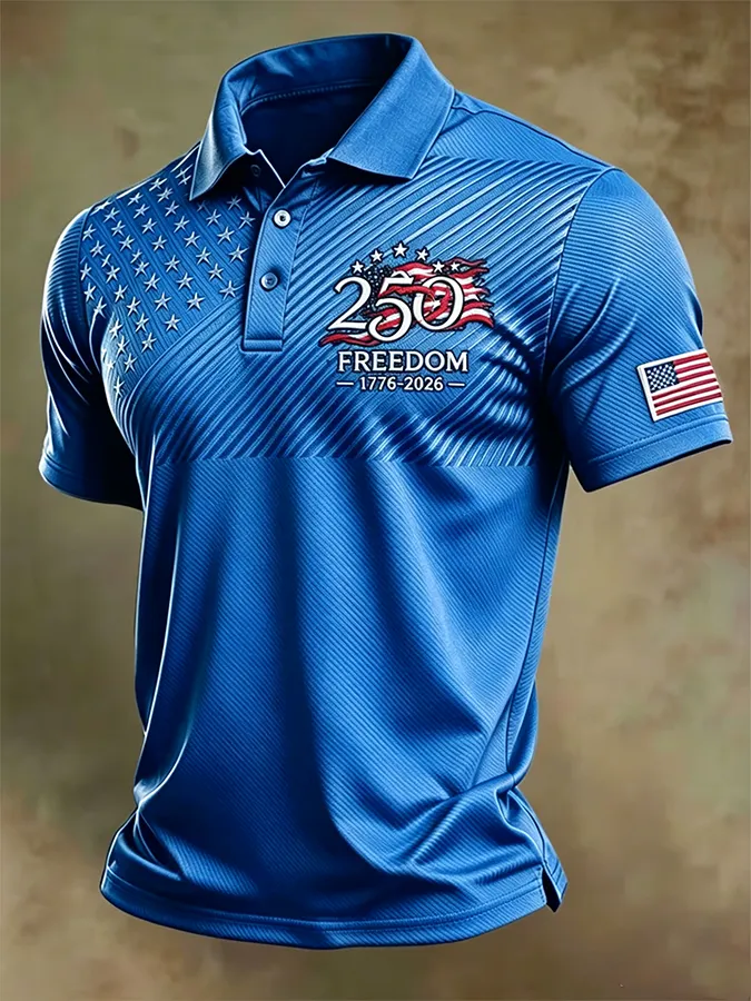 Men'S American Flag Print Casual Polo Shirt