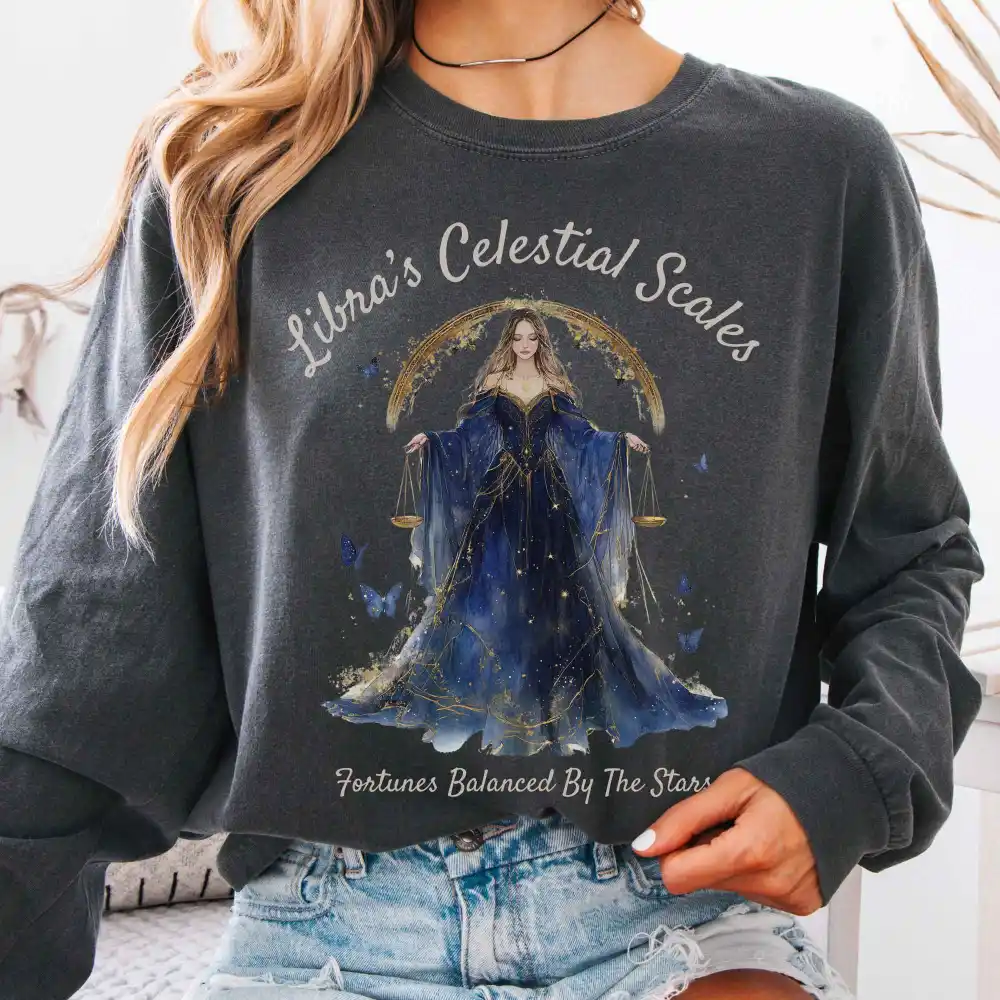 Libra's Celestial Scales Zodiac Long Sleeve Shirt